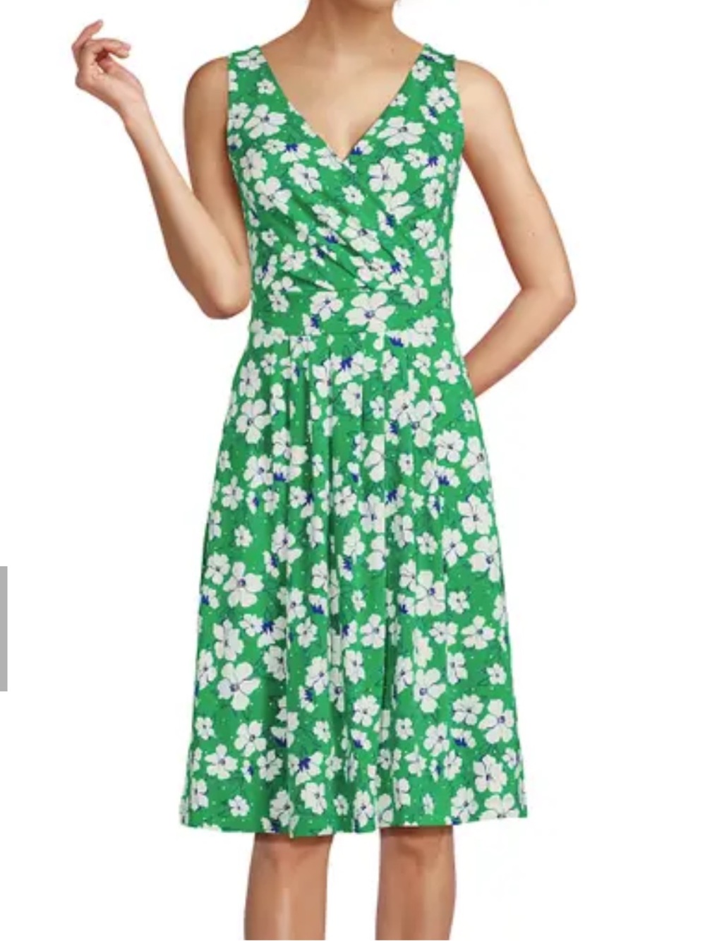 Land’s End Floral V-Neck Sleeveless Green Dress NWOT